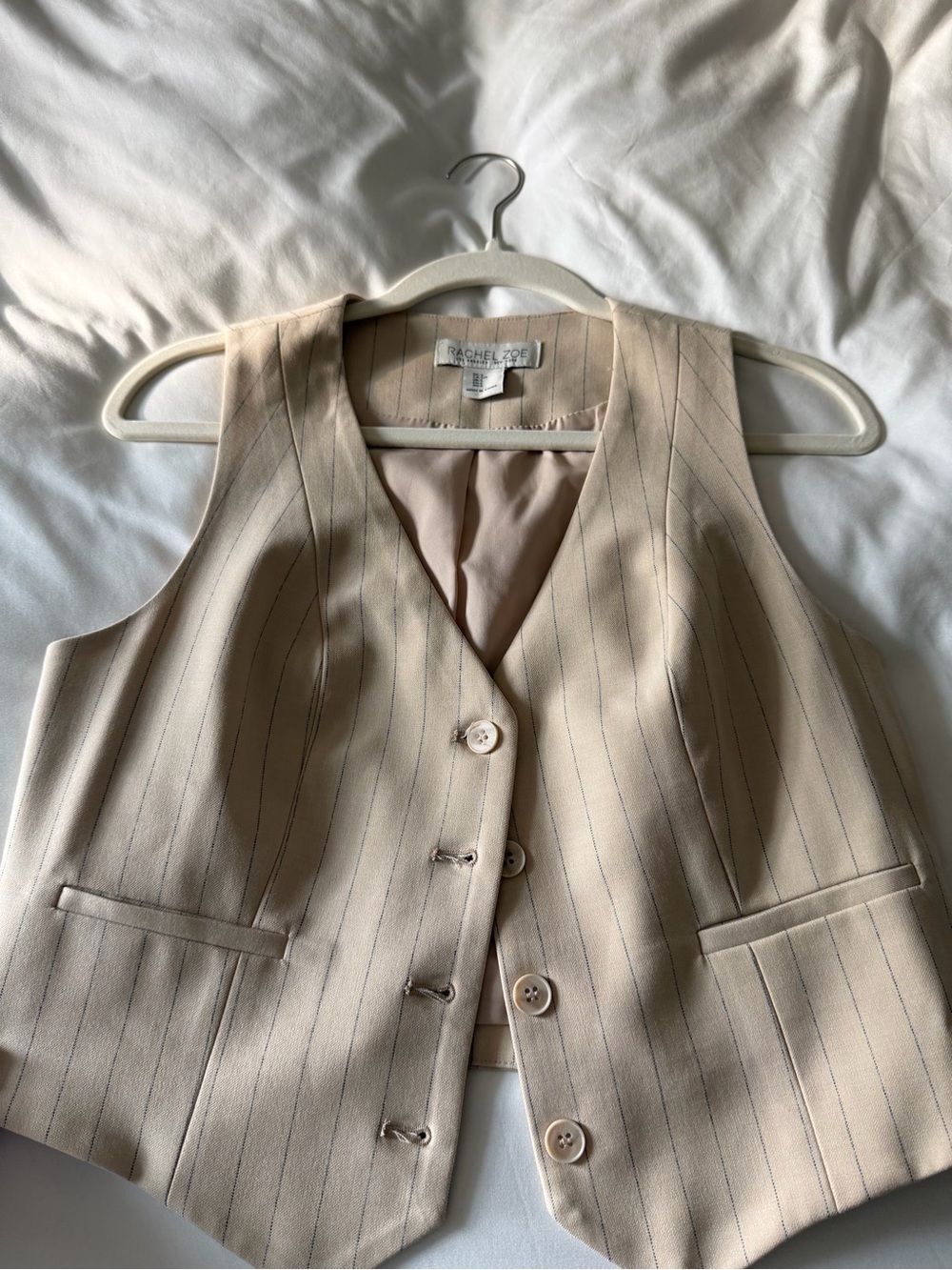 Rachel Zoe Beige Pinstripe Tailored Vest - Picture 2 of 3